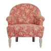 Comptoir De Famille Fauteuil Crapaud Floral En Coton Rouge Et Pin – Margot 17