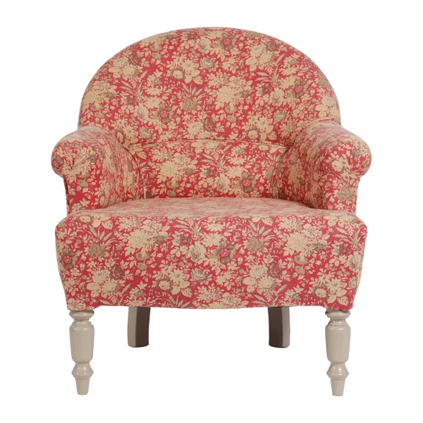 Comptoir De Famille Fauteuil Crapaud Floral En Coton Rouge Et Pin – Margot 1