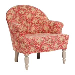 Comptoir De Famille Fauteuil Crapaud Floral En Coton Rouge Et Pin – Margot 13