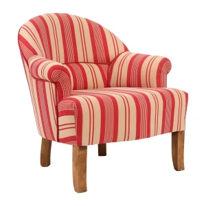 Comptoir De Famille Fauteuil Crapaud Rayé En Coton Rouge Et Pin – Margot 11