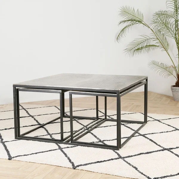 Côté Table Table Basse Gigogne (lot De 3) En Fer Argenté – Félia 4