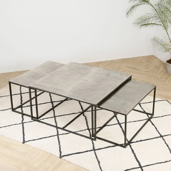 Côté Table Table Basse Gigogne (lot De 3) En Fer Argenté – Félia 5