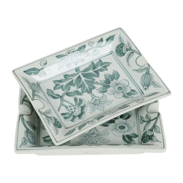 Côté Table Cendriers Fleurs En Porcelaine Vert -ming 4