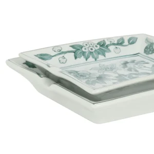 Côté Table Cendriers Fleurs En Porcelaine Vert -ming 18