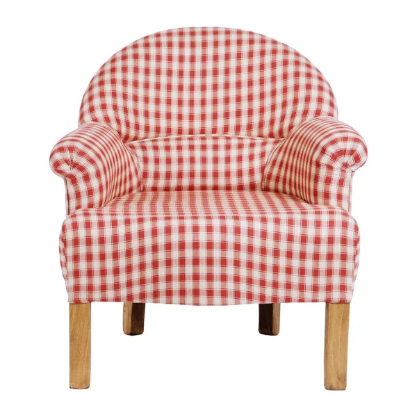 Comptoir De Famille Fauteuil Crapaud En Coton Vichy Rouge Et Pin – Margot 1