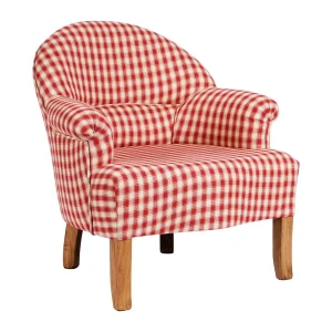 Comptoir De Famille Fauteuil Crapaud En Coton Vichy Rouge Et Pin – Margot 11