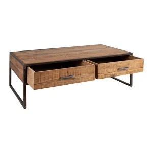 Côté Table Table Basse Industrielle En Bois D’acacia Avec 2 Tiroirs – Factory 18