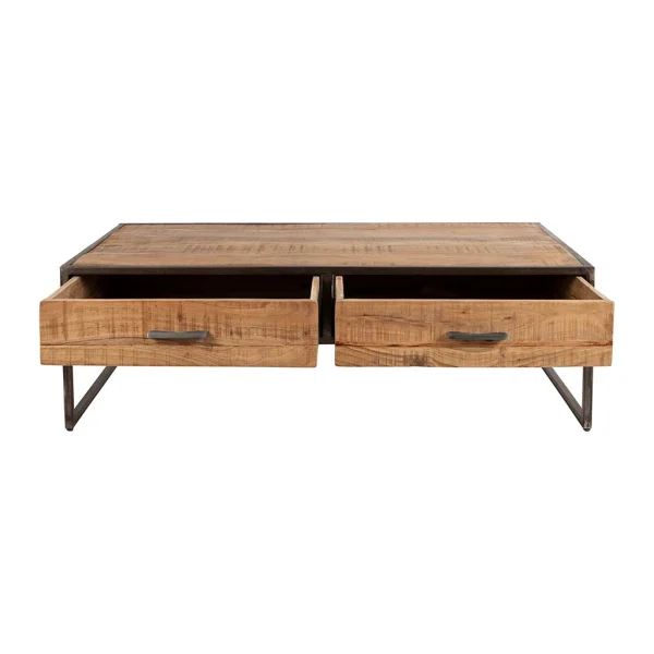 Côté Table Table Basse Industrielle En Bois D’acacia Avec 2 Tiroirs – Factory 3