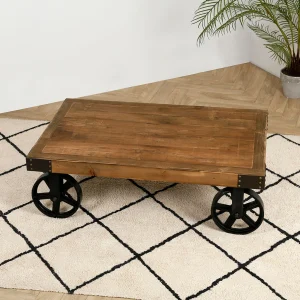 Casita Table Basse à Roulette En Bois Recyclé Et En Fer L111cm – Lucie 12