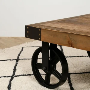 Casita Table Basse à Roulette En Bois Recyclé Et En Fer L111cm – Lucie 16