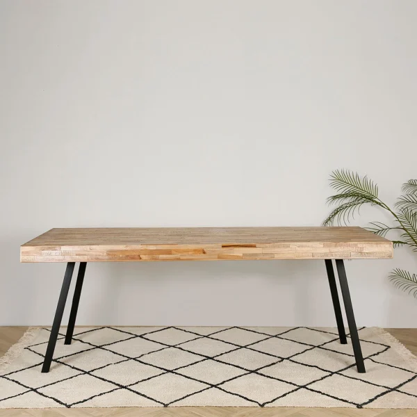 White Label Living Table à Manger En Teck Massif Et Pieds Métal 200x90cm – Suri 6