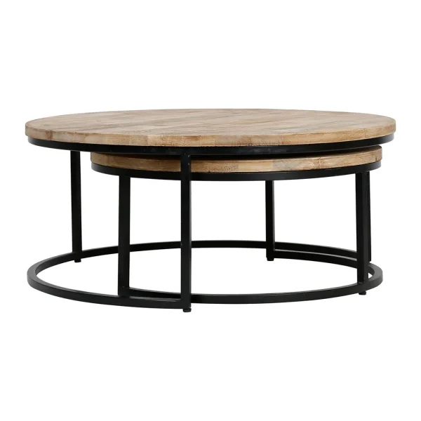 PG Trading Table Basse Gigogne Ronde (lot De 2) En Manguier Et Fer Noir – Noe 1