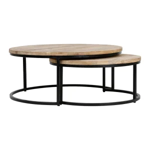 PG Trading Table Basse Gigogne Ronde (lot De 2) En Manguier Et Fer Noir – Noe 11