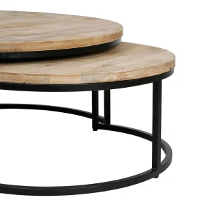 PG Trading Table Basse Gigogne Ronde (lot De 2) En Manguier Et Fer Noir – Noe 13