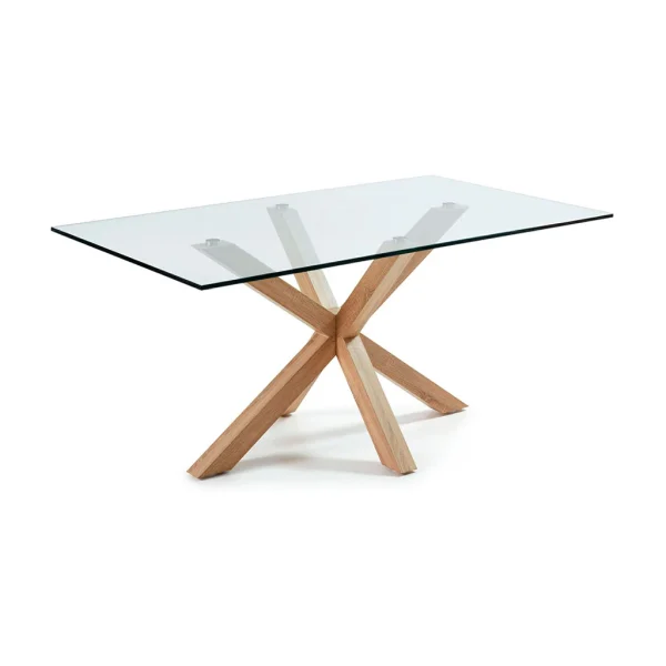 La Forma Table à Manger Plateau En Verre Et Pieds En Acier Effet Bois 160x90cm – Argo 1