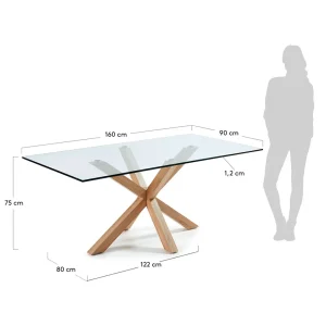 La Forma Table à Manger Plateau En Verre Et Pieds En Acier Effet Bois 160x90cm – Argo 13