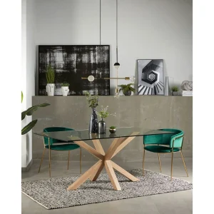 La Forma Table à Manger Plateau En Verre Et Pieds En Acier Effet Bois 160x90cm – Argo 15