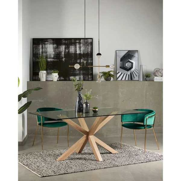 La Forma Table à Manger Plateau En Verre Et Pieds En Acier Effet Bois 160x90cm – Argo 6