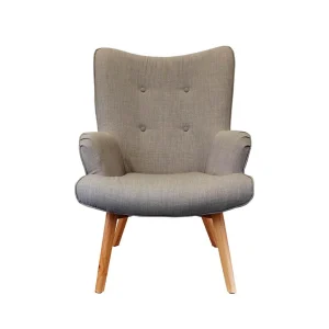 Home Déco Factory Fauteuil De Salon En Bois Et Tissu Gris – Nora 10