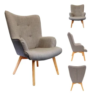 Home Déco Factory Fauteuil De Salon En Bois Et Tissu Gris – Nora 16