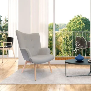 Home Déco Factory Fauteuil De Salon En Bois Et Tissu Gris – Nora 18