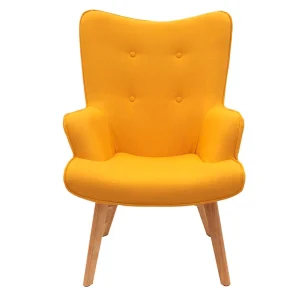 Home Déco Factory Fauteuil De Salon En Bois Et Tissu Jaune – Nora 10