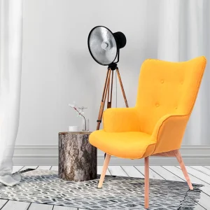 Home Déco Factory Fauteuil De Salon En Bois Et Tissu Jaune – Nora 18