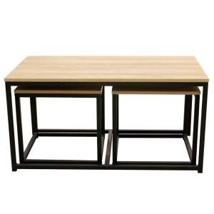 Home Déco Factory Table Basse Gigogne (lot De 3) En Plaqué Bois Et Fer Noir – Selya 12