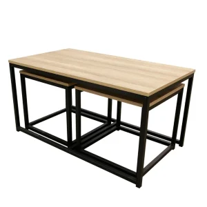 Home Déco Factory Table Basse Gigogne (lot De 3) En Plaqué Bois Et Fer Noir – Selya 14