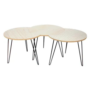 Home Déco Factory Table Basse Gigogne (lot De 3) En Plaqué Bois, Blanc Et Fer Noir – Audry 13