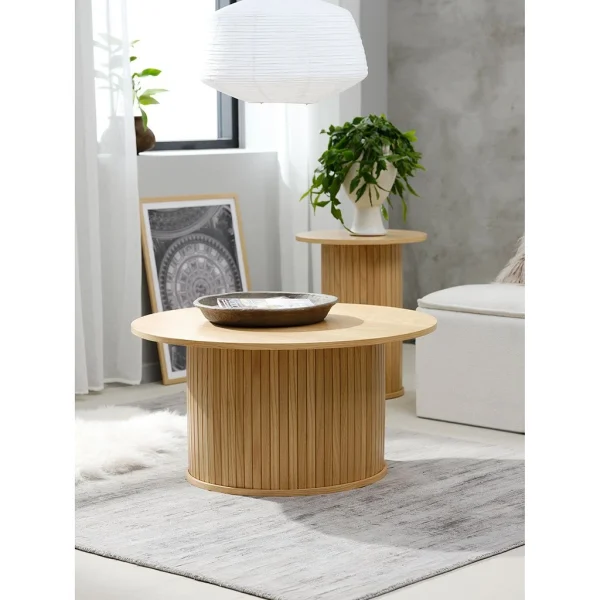 Unique Table Basse En Placage Chêne Naturel D90cm – Nola 4