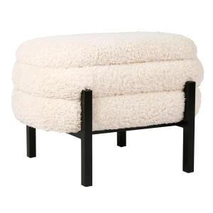 SEMA DESIGN Tabouret Coffre En Tissu Bouclette Crème Et Fer Noir – Cosine 16