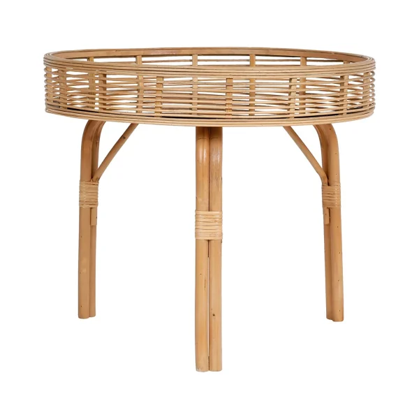 SEMA DESIGN Table Basse Ronde En Bambou Naturel Et Verre Noir D55cm 1