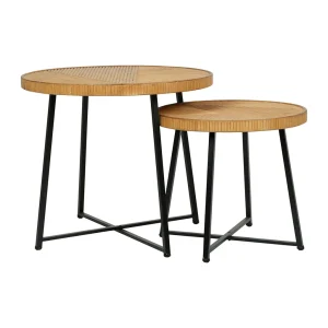 SEMA DESIGN Table Basse (lot De 2) En Bambou, Rotin Et Pieds En Fer Noir – Saori 10