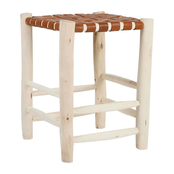 SEMA DESIGN Tabouret En Cuir Brun Et Bois D’eucalyptus – Cuir 3