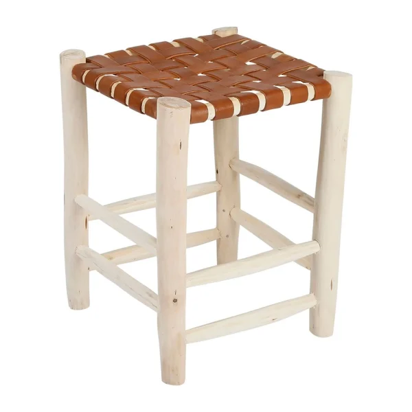 SEMA DESIGN Tabouret En Cuir Brun Et Bois D’eucalyptus – Cuir 5