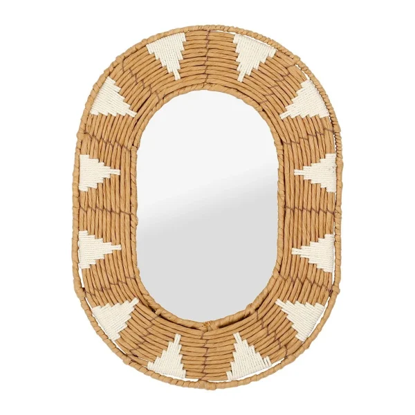 SEMA DESIGN Miroir Ovale En Corde Et Coton Naturel Et Blanc 31x42cm – Terre Brulée 1