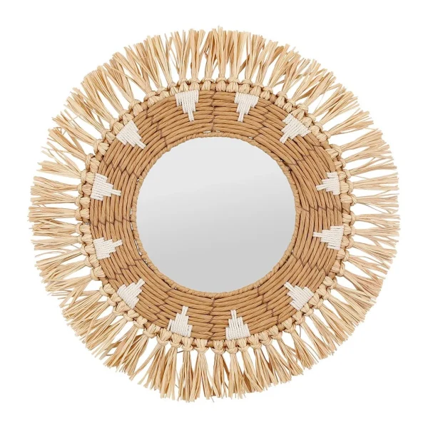 SEMA DESIGN Miroir Rond Naturel Et Blanc En Raphia D42cm – Terre Brulée 1