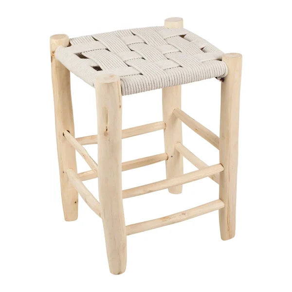 SEMA DESIGN Tabouret En Bois D’eucalyptus Et Coton Beige 3