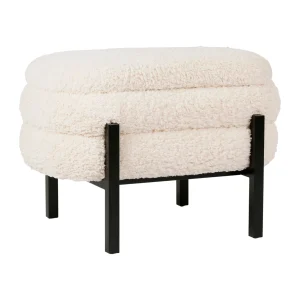 SEMA DESIGN Tabouret Coffre En Tissu Bouclette Crème Et Fer Noir – Cosine 12